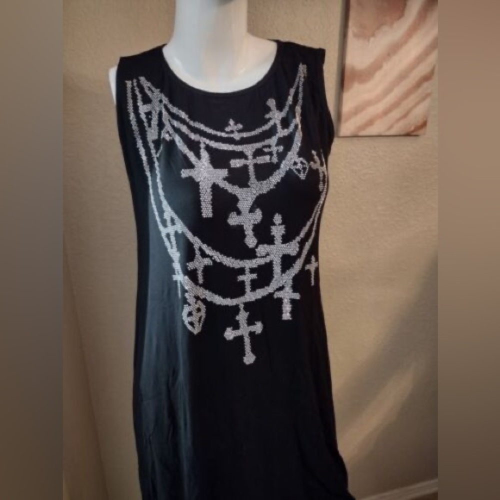 Shiny bling cross necklaces tunic blouse-NWT